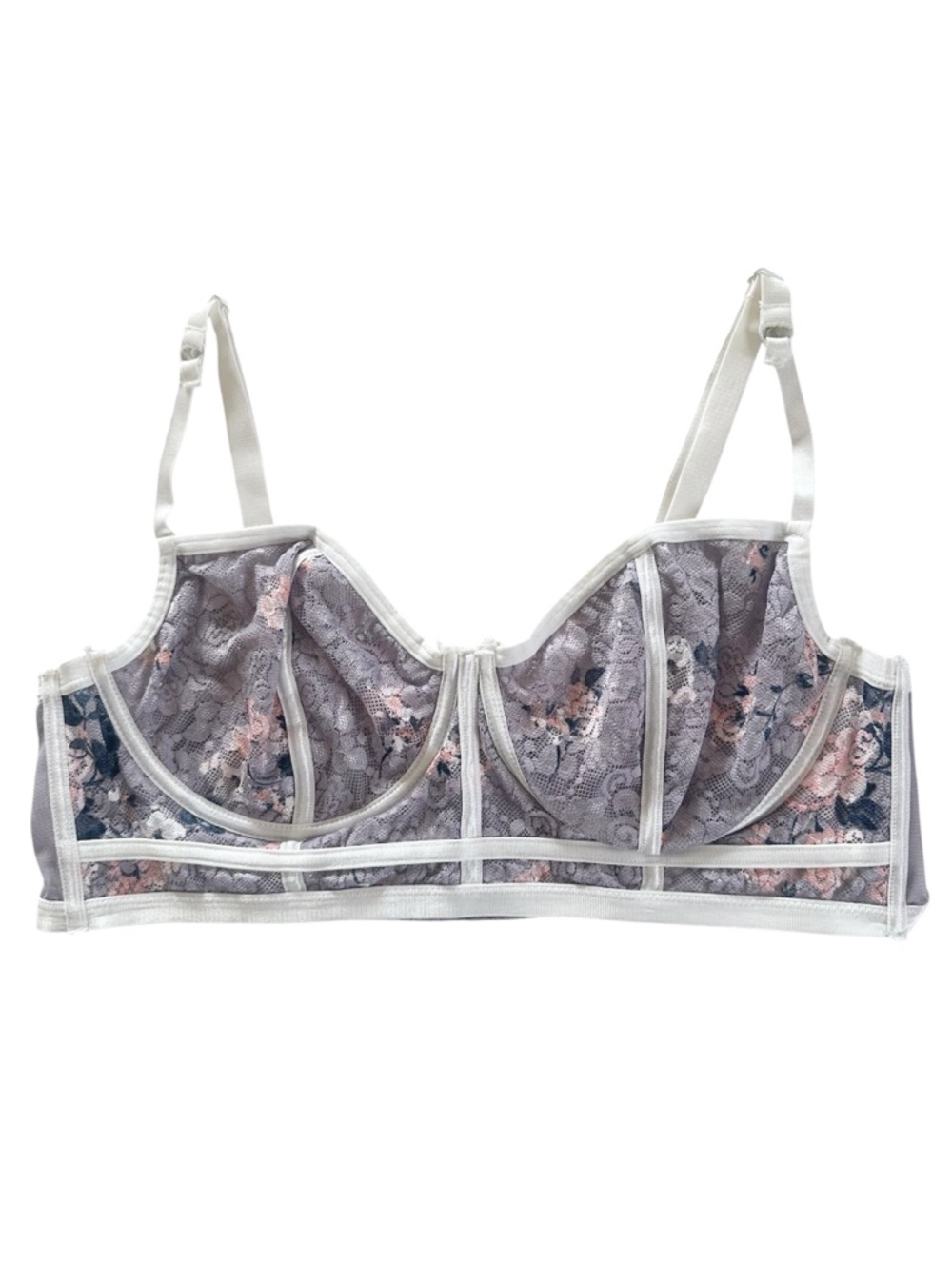 Torrid Mesh Floral Longline Unlined Underwire Bralette Bra Purple Floral Size 1